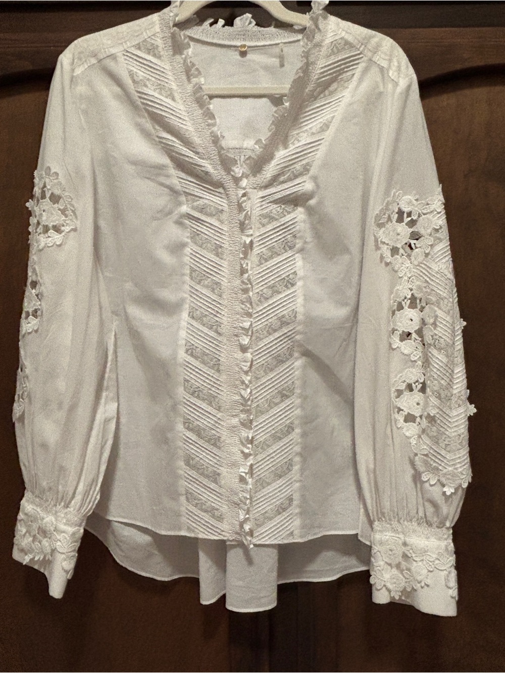 Kobi Halperin White Lace-Trim Peasant Blouse